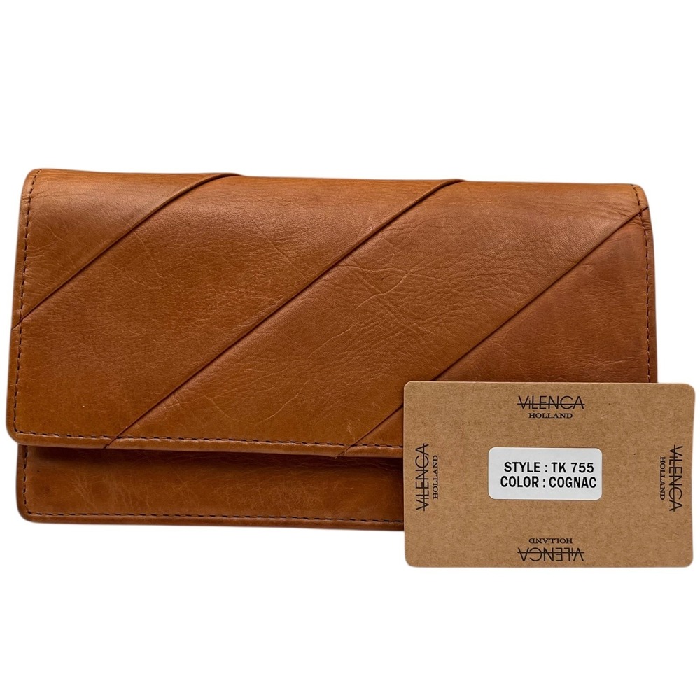 Vilenca Women's Quilted Leather‎ Wallet Brown Cognac Large Flap Style